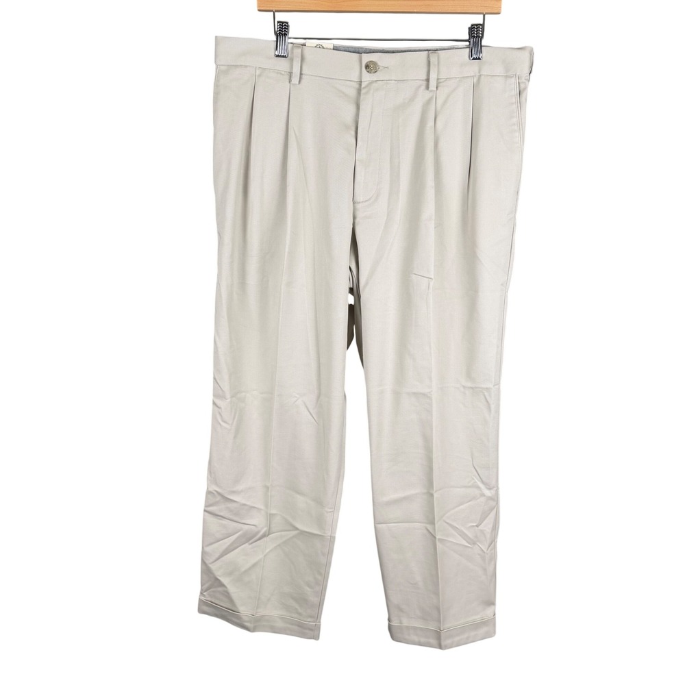 Dockers Comfort Khaki Pants Mens 36x29 Relaxed Fit Pleated Stone Cuffed Flex New